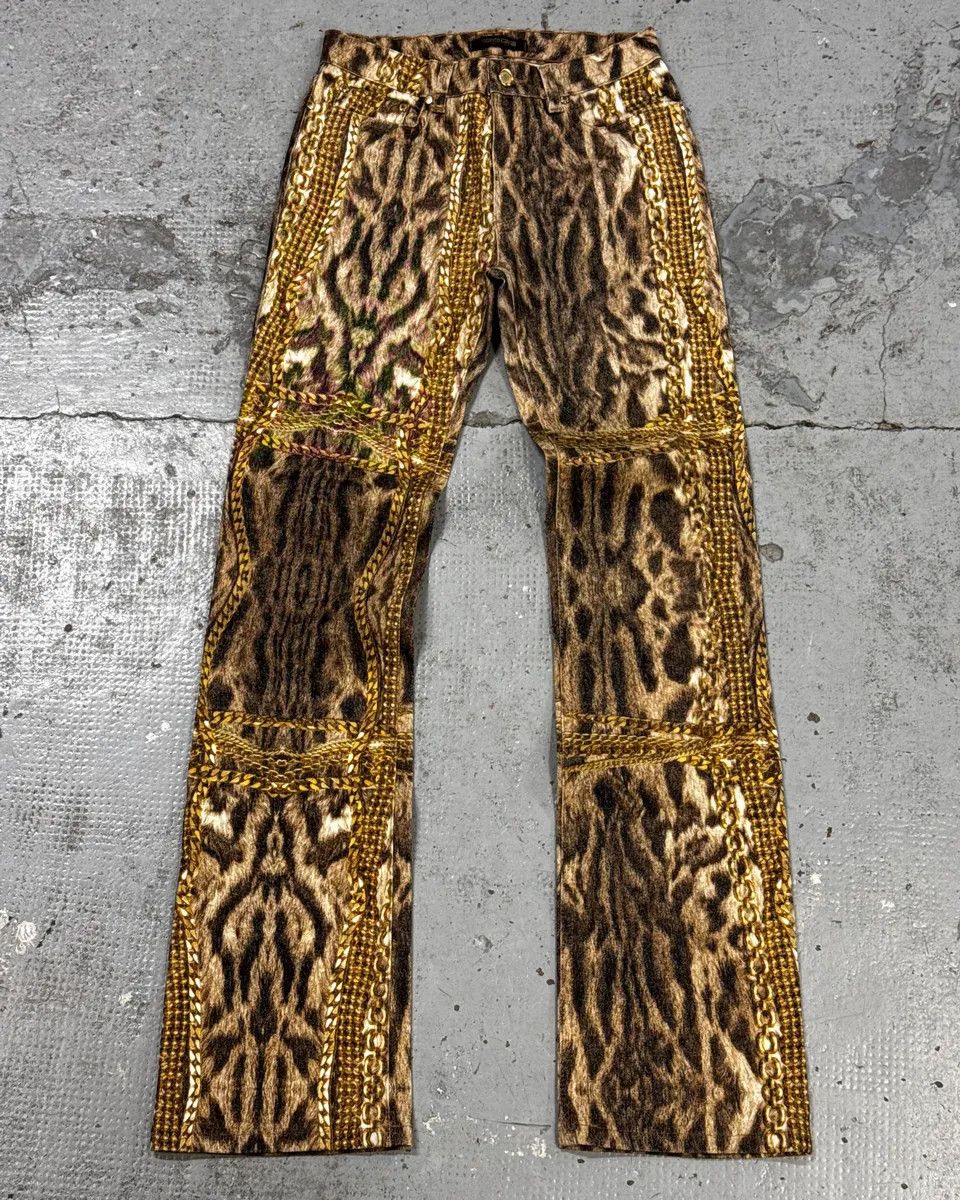 Roberto Cavalli 2000s Roberto Cavalli Leopard & Gold Chains Pants Size 24" / US 00 / IT 34 - 4 Thumbnail