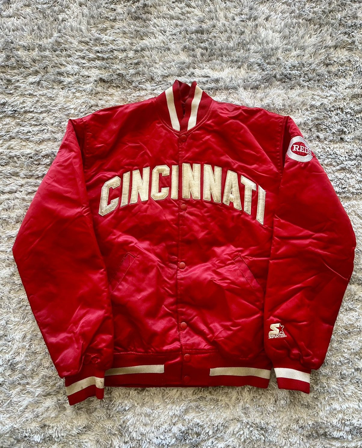 Starter Vintage 80s Cincinnati Reds MLB Starter Satin Bomber Jacket Size US L / EU 52-54 / 3 - 1 Thumbnail
