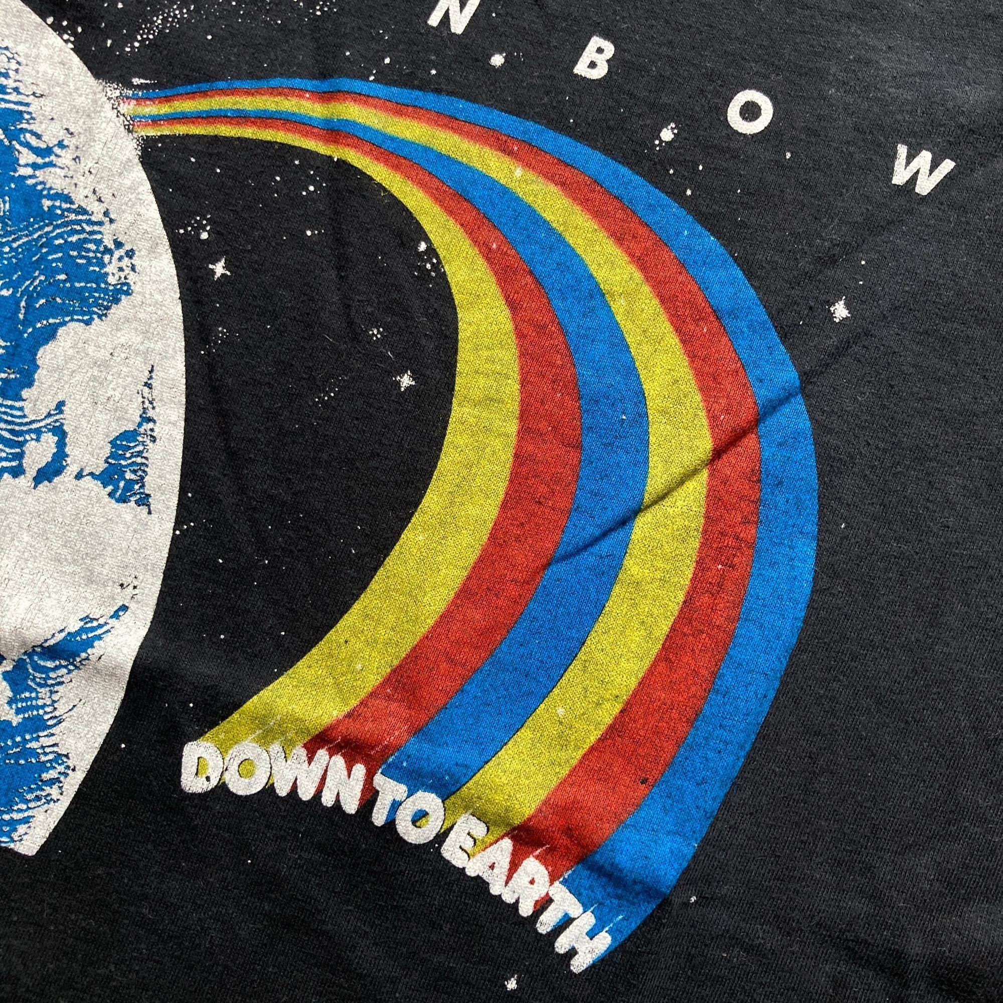 Hanes Vintage 80s Rainbow Down To Earth Black T-Shirt Hanes USA Si Size US M / EU 48-50 / 2 - 3 Thumbnail