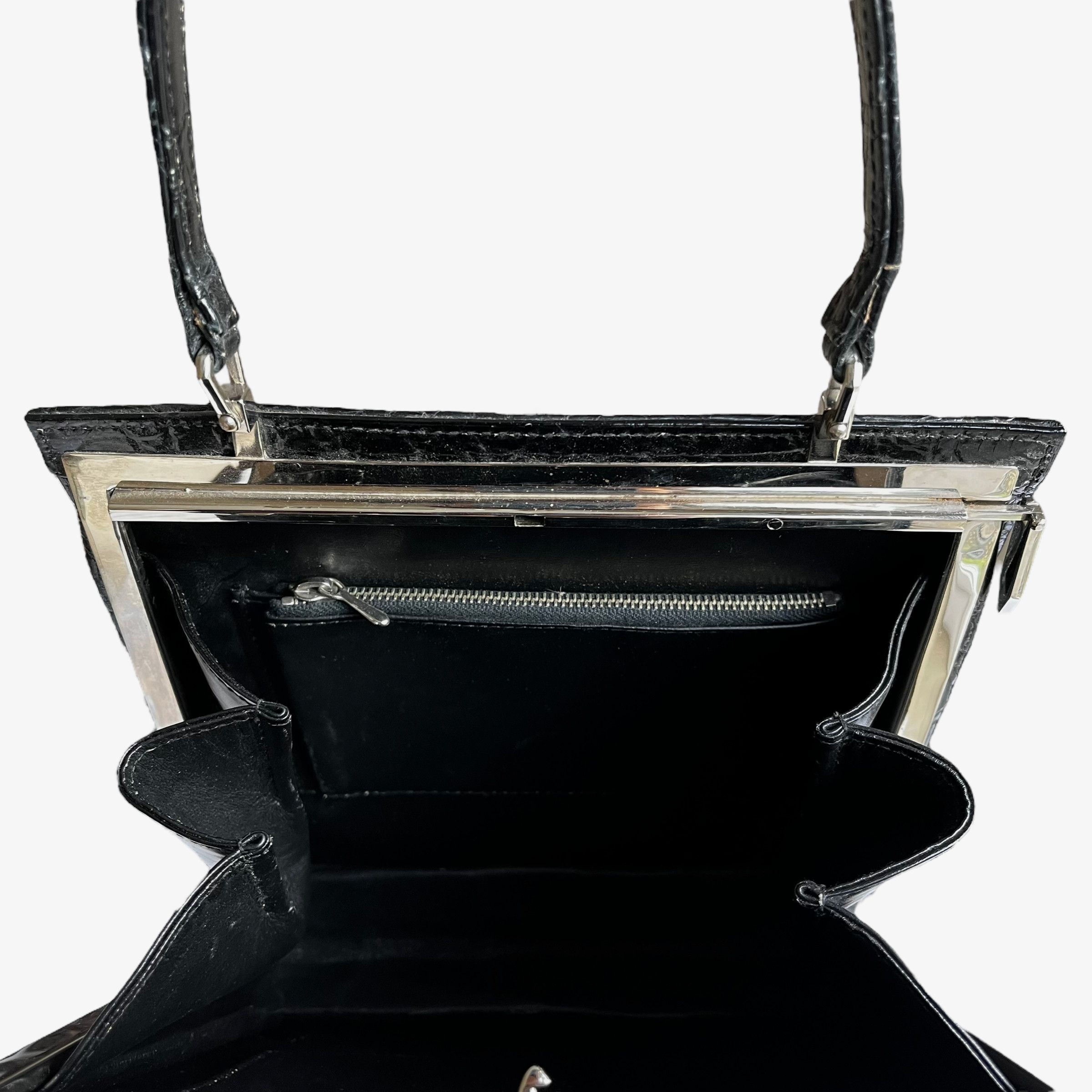 Other Vintage 1950s Crocodile Embossed Black Leather Shoulder Bag Size ONE SIZE - 2 Thumbnail
