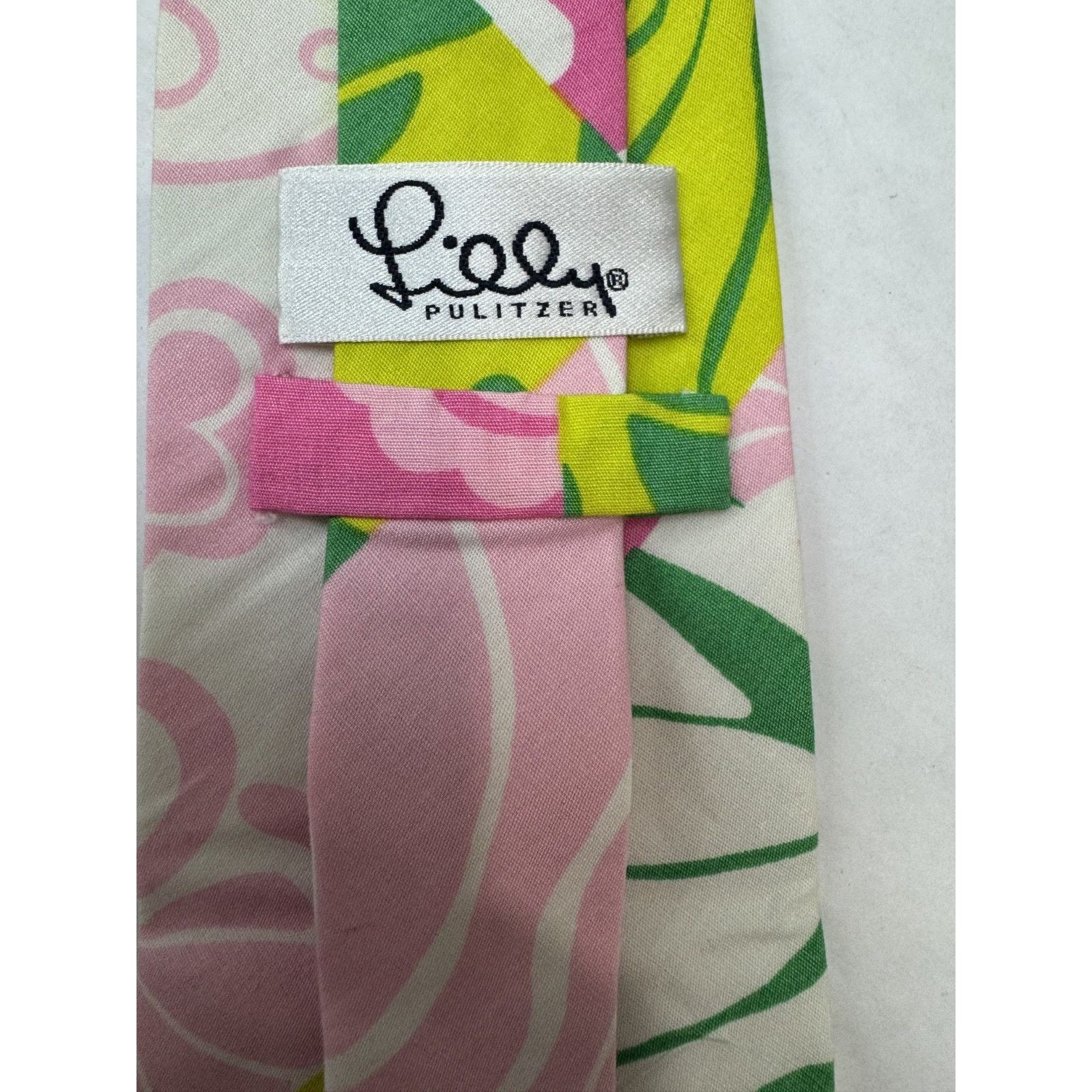Lilly Pulitzer Vtg Lilly Pulitzer Tie Pink Green Tropical Palm Beach Rare Size ONE SIZE - 2 Thumbnail