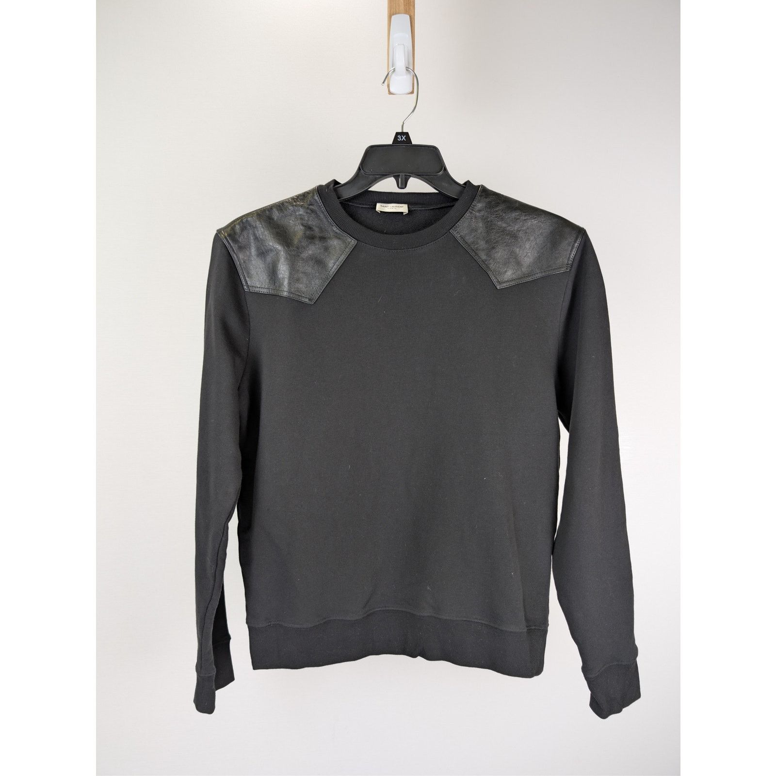Saint Laurent Paris o1rshd1 CC20 cotton crewneck sweatshirt with lamb leather Size US M / EU 48-50 / 2 - 2 Thumbnail