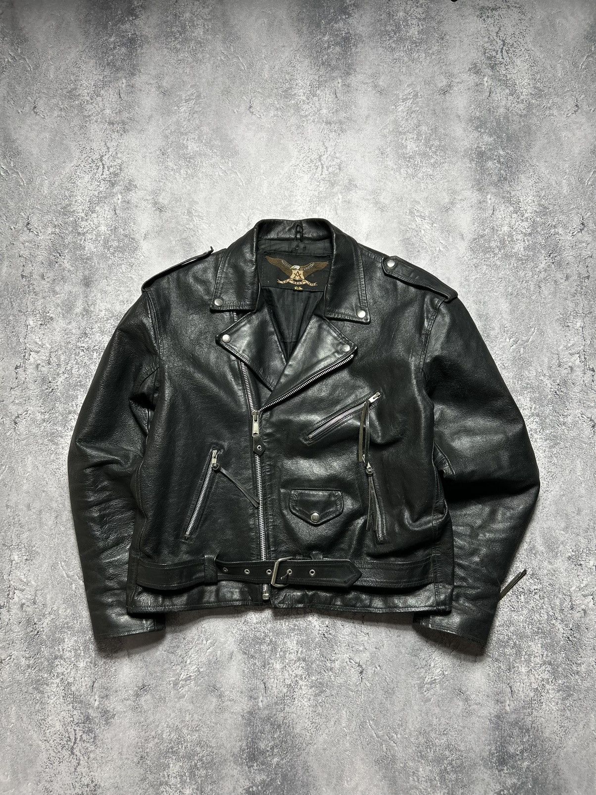 image of Leather Avant Garde Schott Style Biker Black, Men's (Size Large)