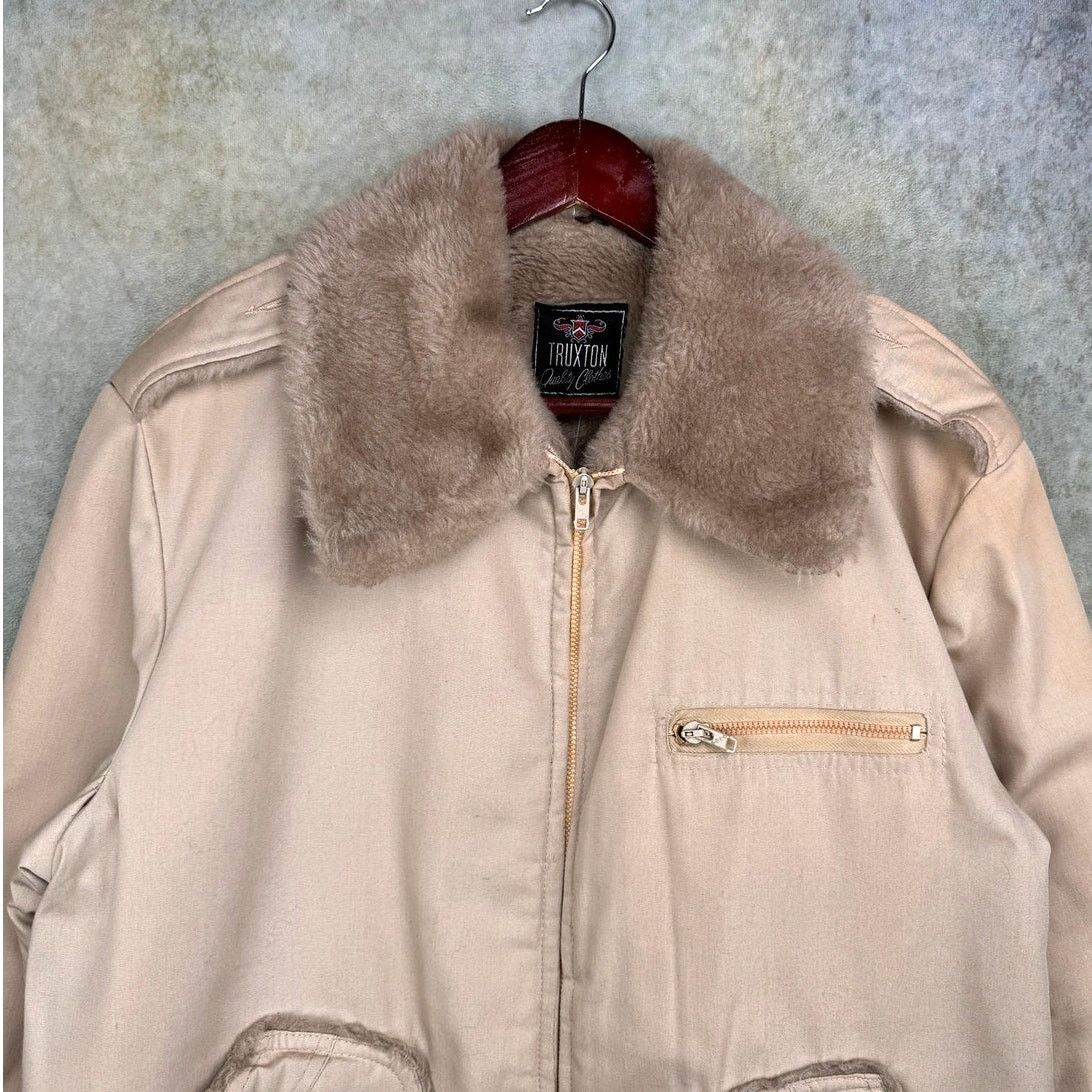 Vintage VTG 70s Pilots Jacket Sz L Beige Tan Faux Fur Full Zip Size US L / EU 52-54 / 3 - 5 Thumbnail