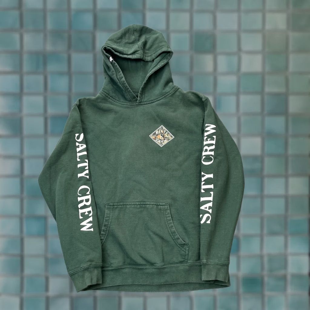 Vintage Salty Crew Hoodie Womens Large Green Pullover Logo Print Cotton Lined Graphic Size L / US 10 / IT 46 - 1 Thumbnail