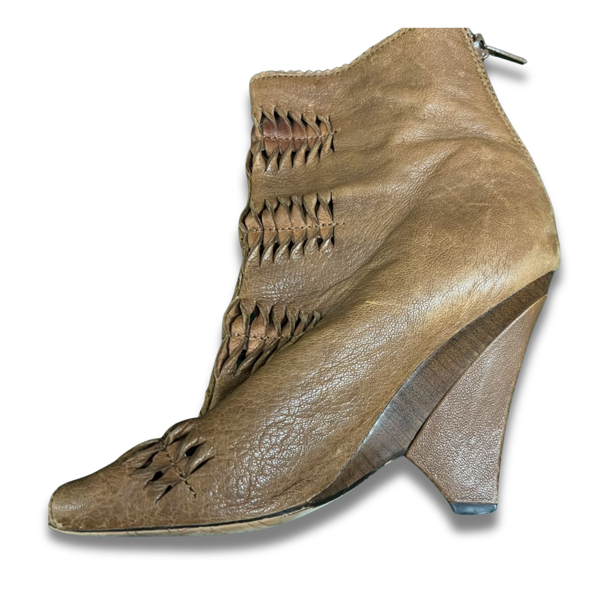 Sam Edelman Vintage Sam Edelman Brown Leather Peep-Toe Booties Size 6 Wi Size US 6 / IT 36 - 4 Thumbnail