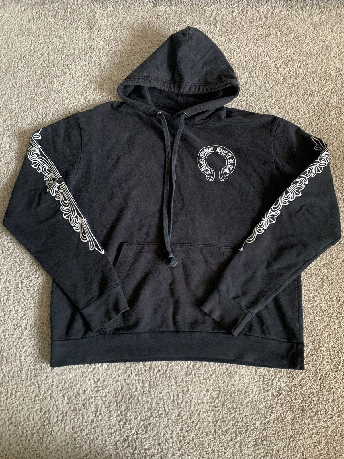 Image of Chrome Hearts ‘Horse Shoe Floral’ Hoodie Size Small in Black, Men's