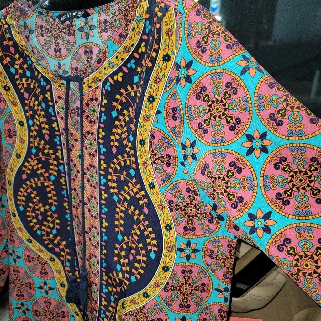 Other EUC Bohemian Neck Tie Ethnic Style Kaftan Shift Dress Size L / US 10 / IT 46 - 7 Thumbnail