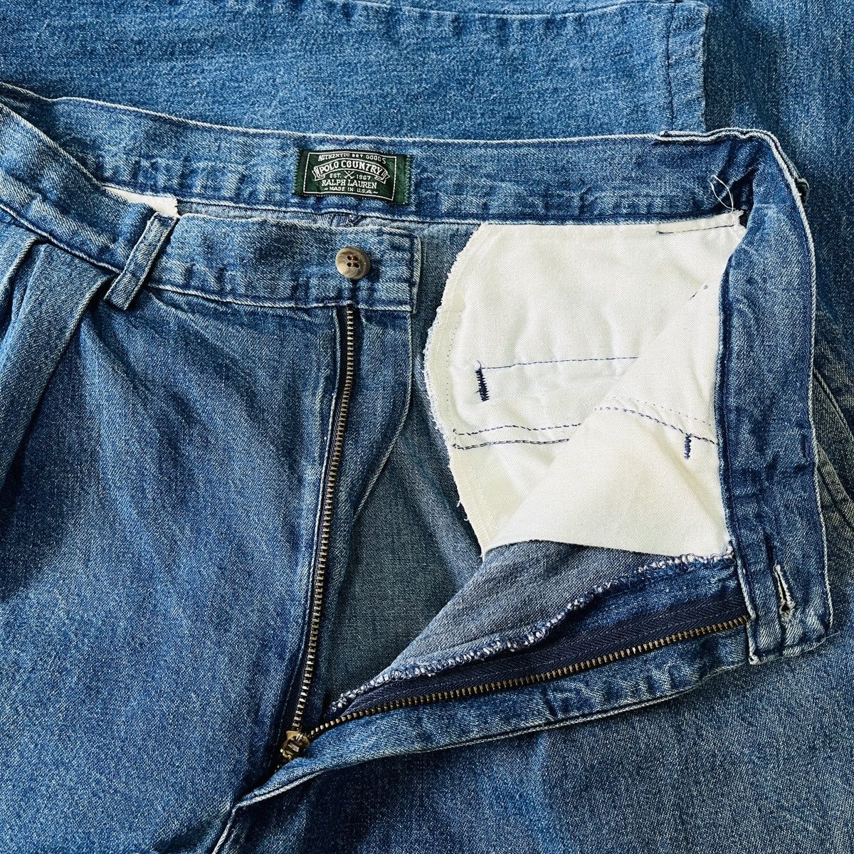 Polo Ralph Lauren × Ralph Lauren × Vintage Vintage 1980s Ralph Lauren Polo Country Denim Baggy Pants Size US 31 - 13 Thumbnail