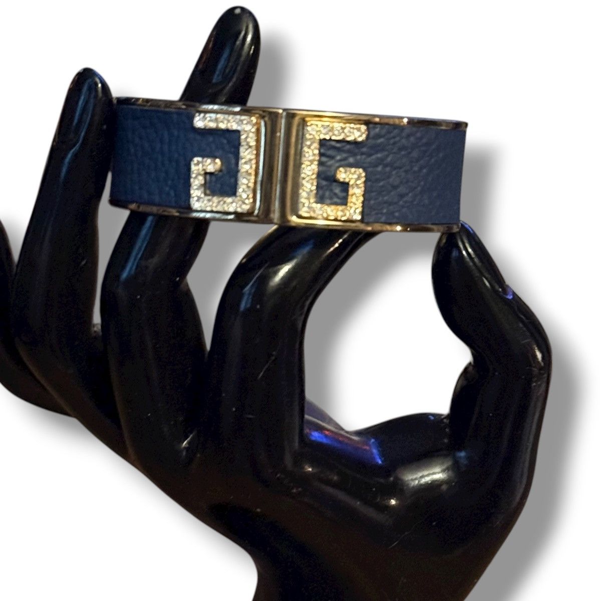 Other Gold navy blue leather rhinestone accent bangle bracelet Size ONE SIZE - 2 Thumbnail