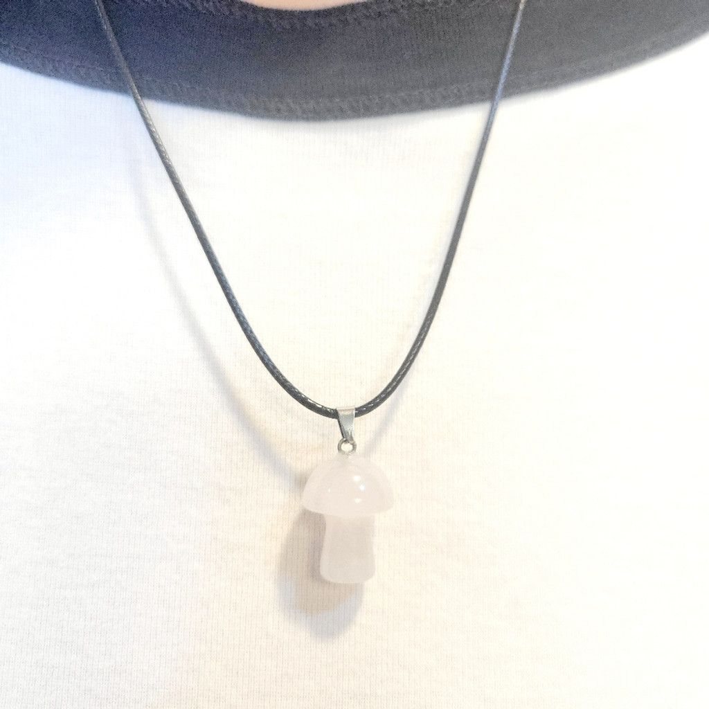 Handmade Natural Rose Quartz Crystal Mushroom Pendant Necklace Size ONE SIZE - 1 Thumbnail