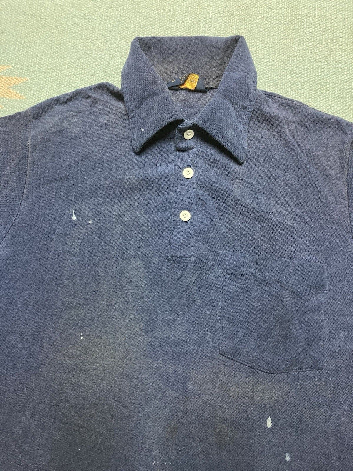 Vintage Vtg 70s polo shirt navy blue faded paint stained worn medium Size US M / EU 48-50 / 2 - 3 Thumbnail