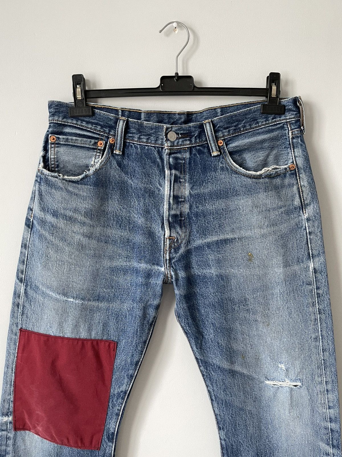 Levi's Levis 501 Patchwork Custom Faded Denim Jeans Size US 34 / EU 50 - 3 Thumbnail