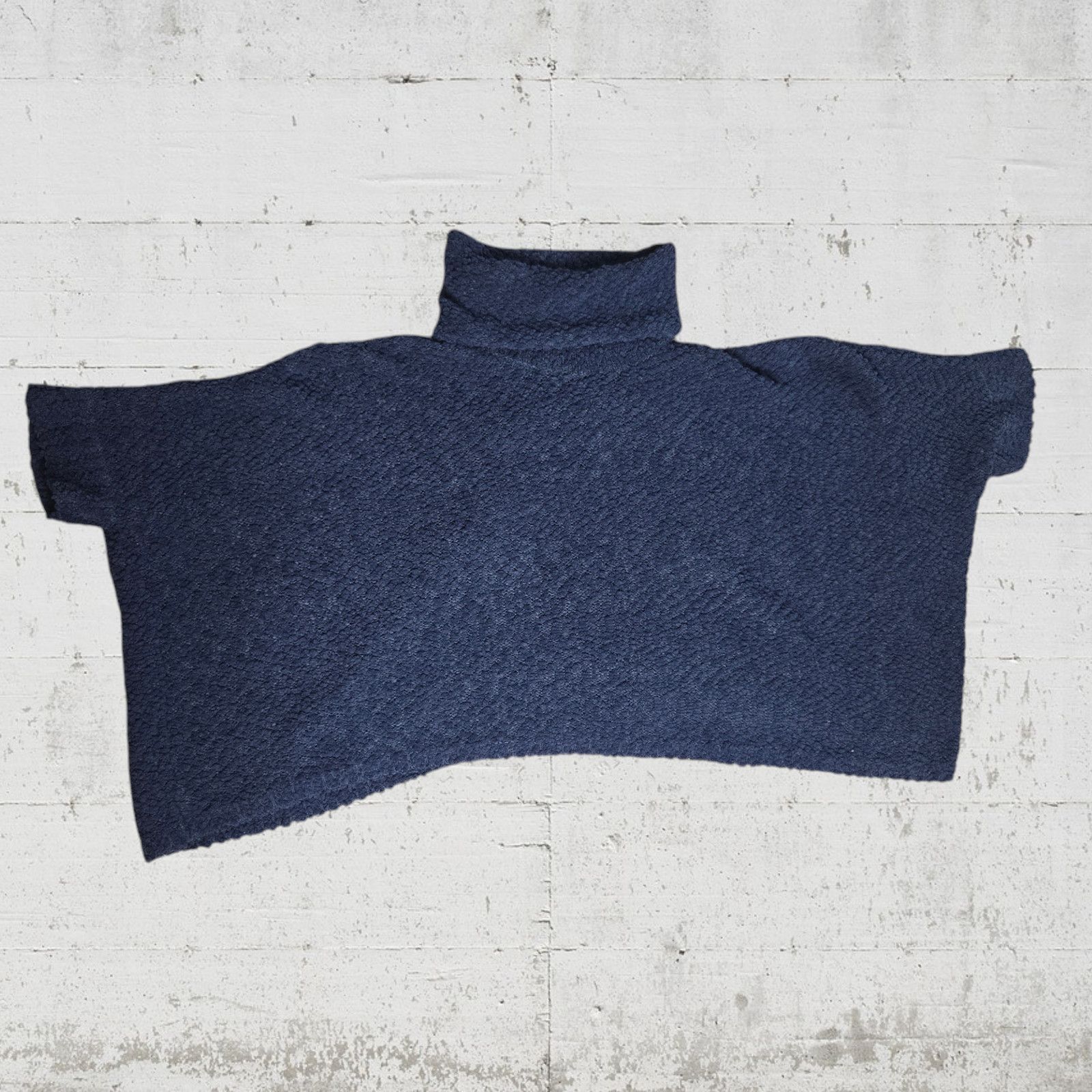 Other Navy Boucle Chenille Turtleneck Poncho Sweater Size Medium Size M / US 6-8 / IT 42-44 - 2 Thumbnail