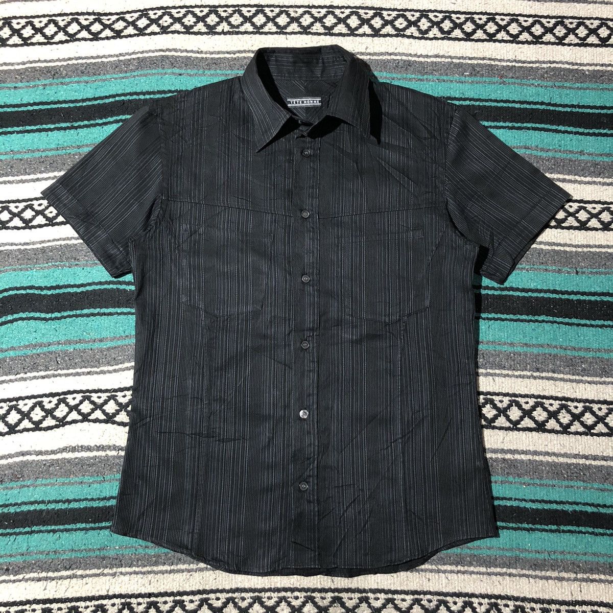 Issey Miyake Tete Homme by Issey Miyake Black Stripe Button Up Shirt Size US L / EU 52-54 / 3 - 1 Thumbnail