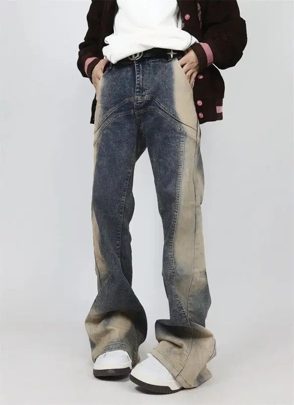 Japanese Brand Men Washable Tie Dyed Flared Baggy Jeans Size US 28 / EU 44 - 2 Thumbnail