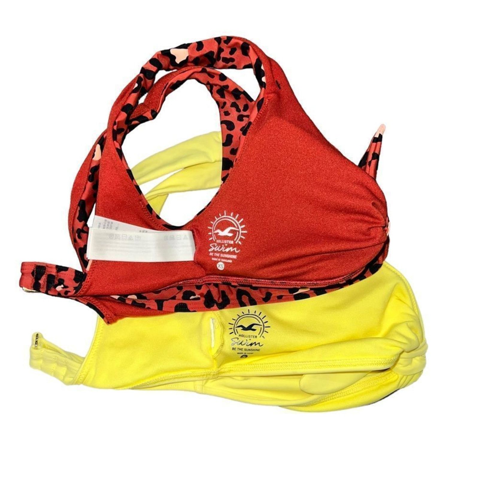 Hollister Hollister Bikini Tops Leopard Print & Yellow Front Tie Set Size XS / US 0-2 / IT 36-38 - 4 Thumbnail