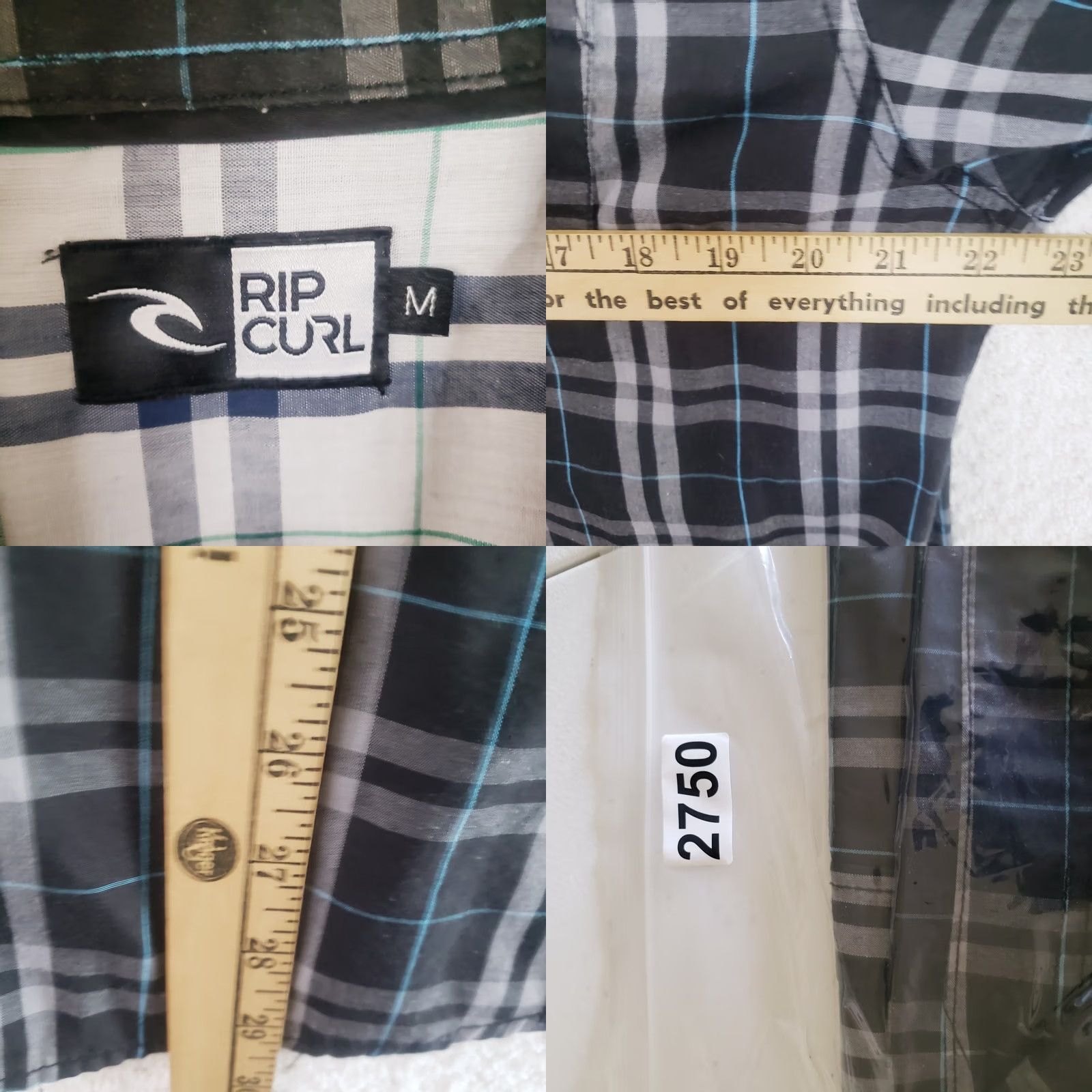 Rip Curl Rip Curl Mens M Black Plaid Short Sleeve Button Front Embroidered Shirt Size US M / EU 48-50 / 2 - 9 Thumbnail