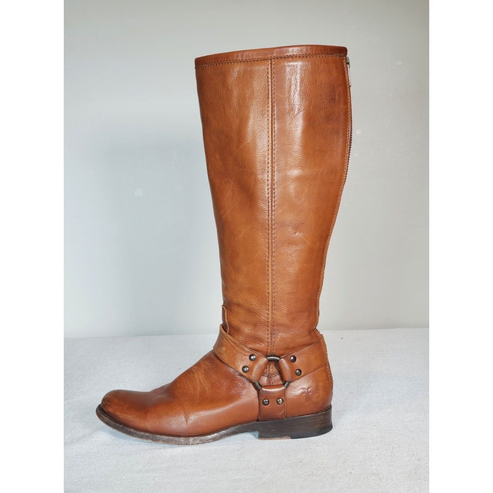 Frye FRYE Phillip Harness Tall Riding Boots Whiskey Brown Leather 76849 Women US 7 B Knee High Zip Leather Block Heel Boots Size US 7 / IT 37 - 5 Thumbnail