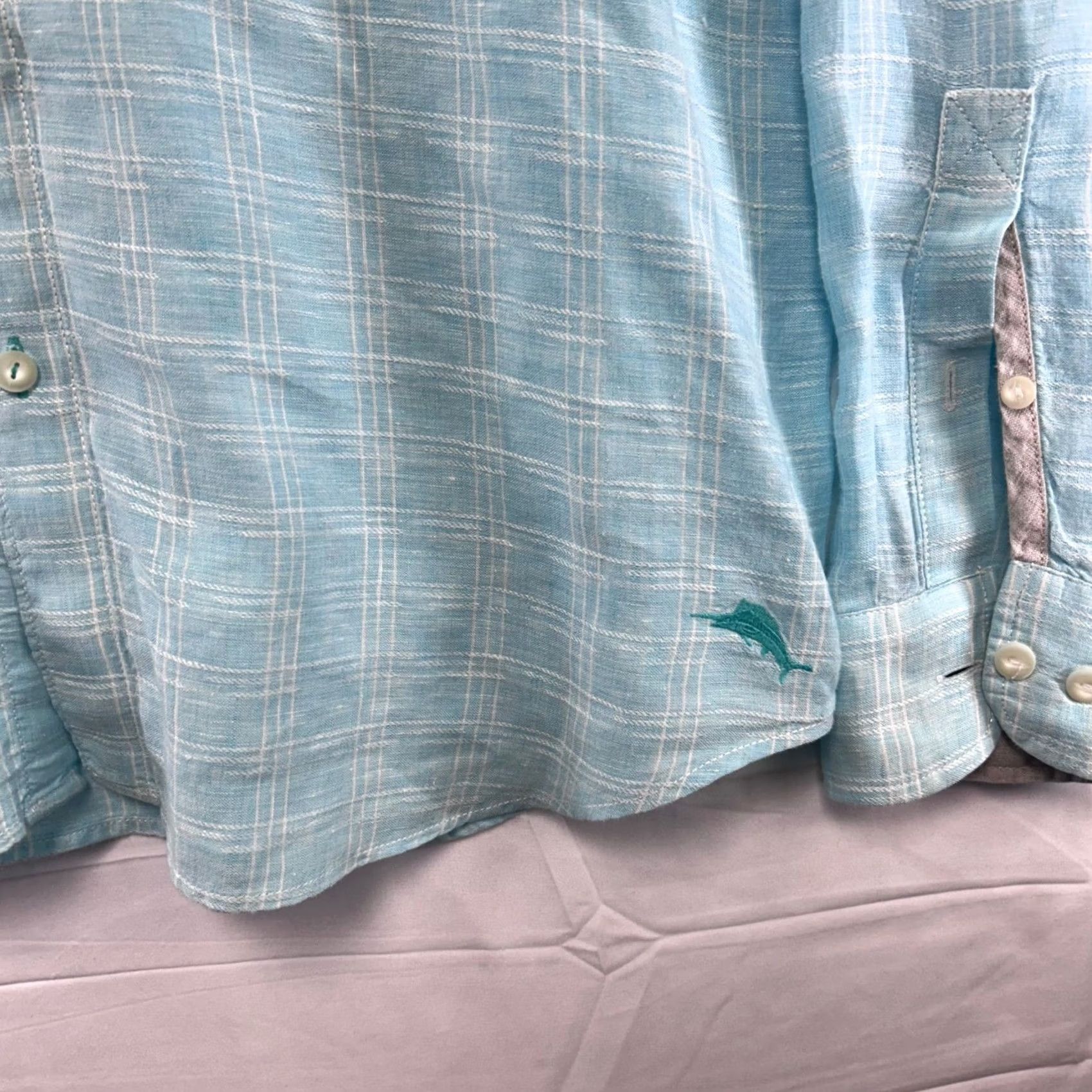 Tommy Bahama Tommy Bahama Shirt Mens XL Light Blue Linen Button Front Windowpane Check Size US XL / EU 56 / 4 - 4 Thumbnail