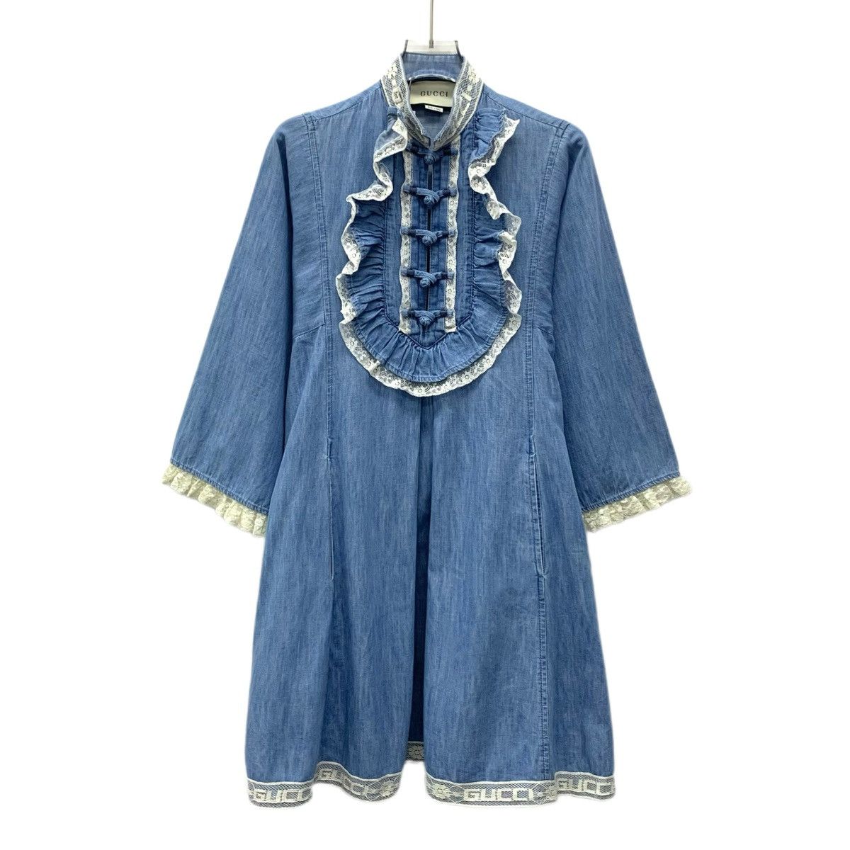 Gucci Gucci Blue Lace Ruffle Lace Cotton Long Sleeve Denim Dress Size S / US 4 / IT 40 - 1 Thumbnail