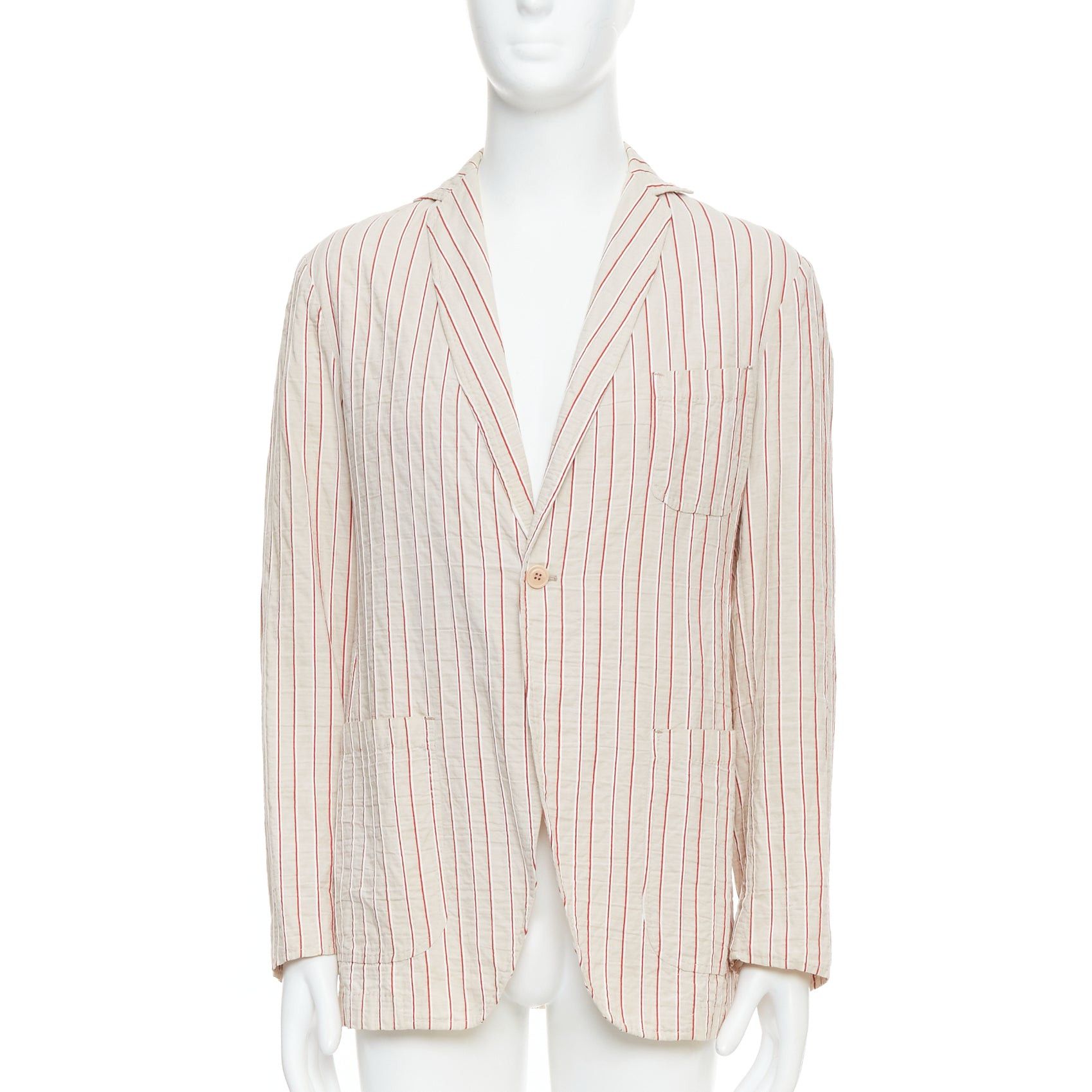 Romeo Gigli ROMEO GIGLI red beige cotton striped applique slim blazer IT48 M Size 48R - 1 Thumbnail