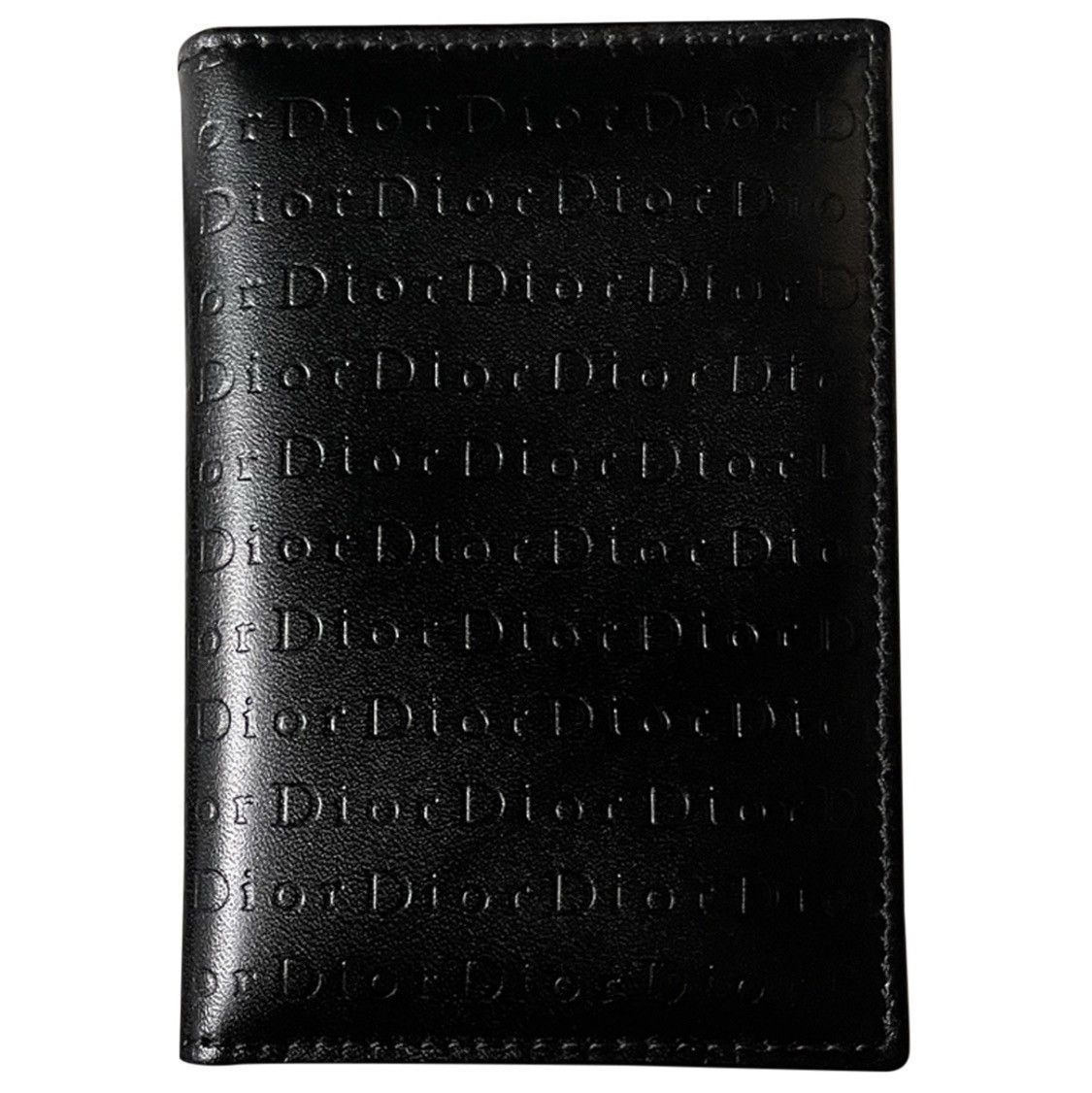 image of Christian Dior Logo-Carved Leather Wallet Card Wallet in Black, Men's