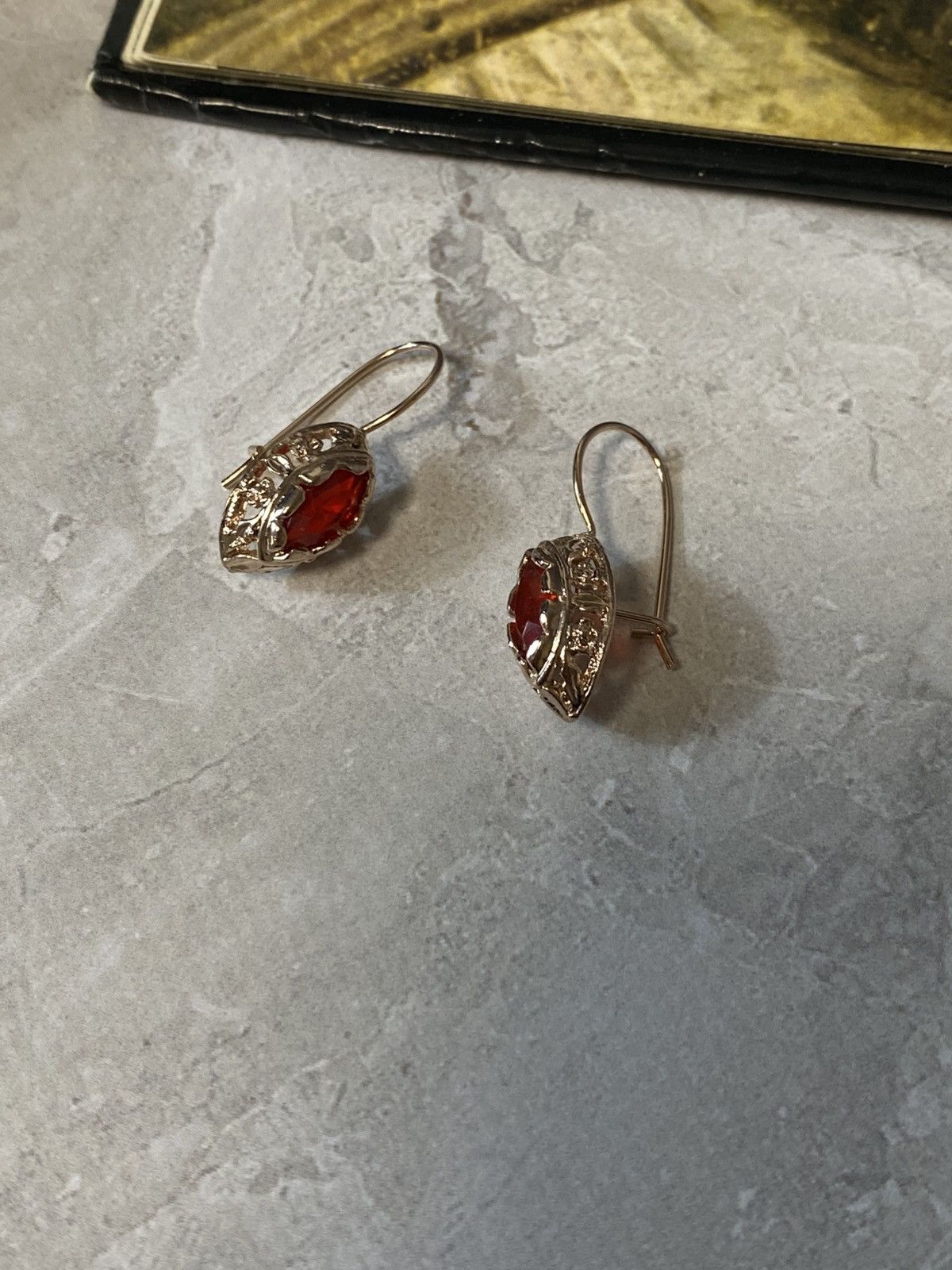 Jewelry Vintage Filigree Marquise Red Stone Boho Earrings Gold Size ONE SIZE - 1 Thumbnail