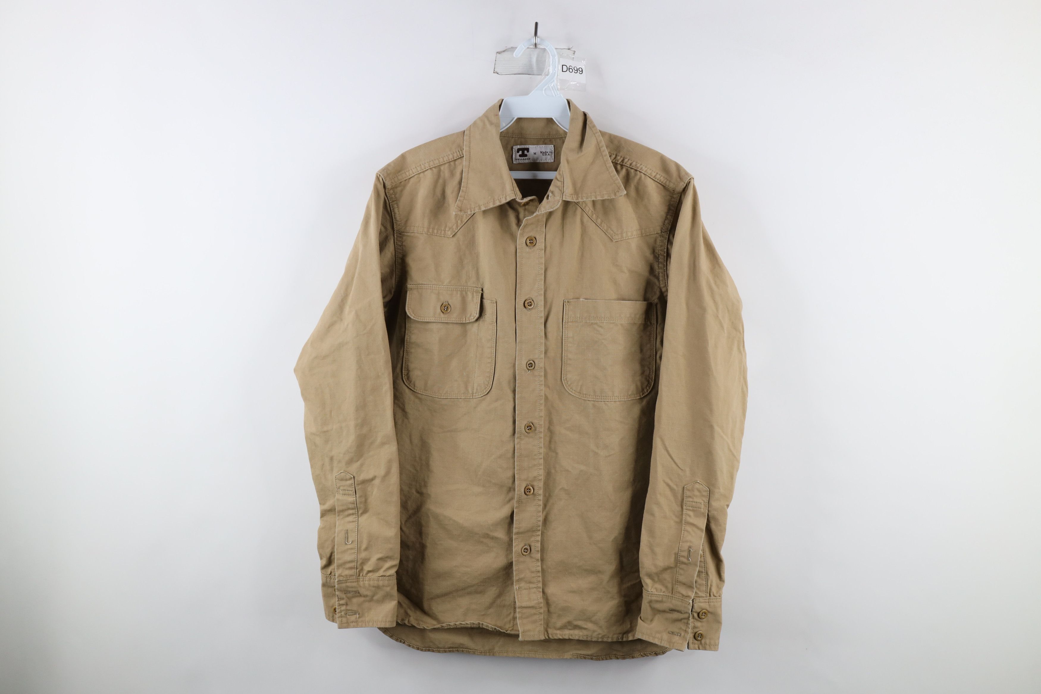 image of Tellason Western Ripstop Collared Button Shirt Beige Usa, Men's (Size Medium)