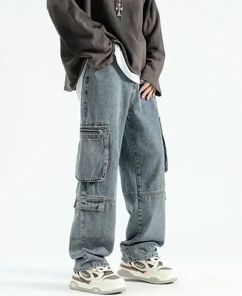 Japanese Brand × Jean Pants Washed vintage straight multi-pocket cargo jeans Size US 32 / EU 48 - 3 Thumbnail