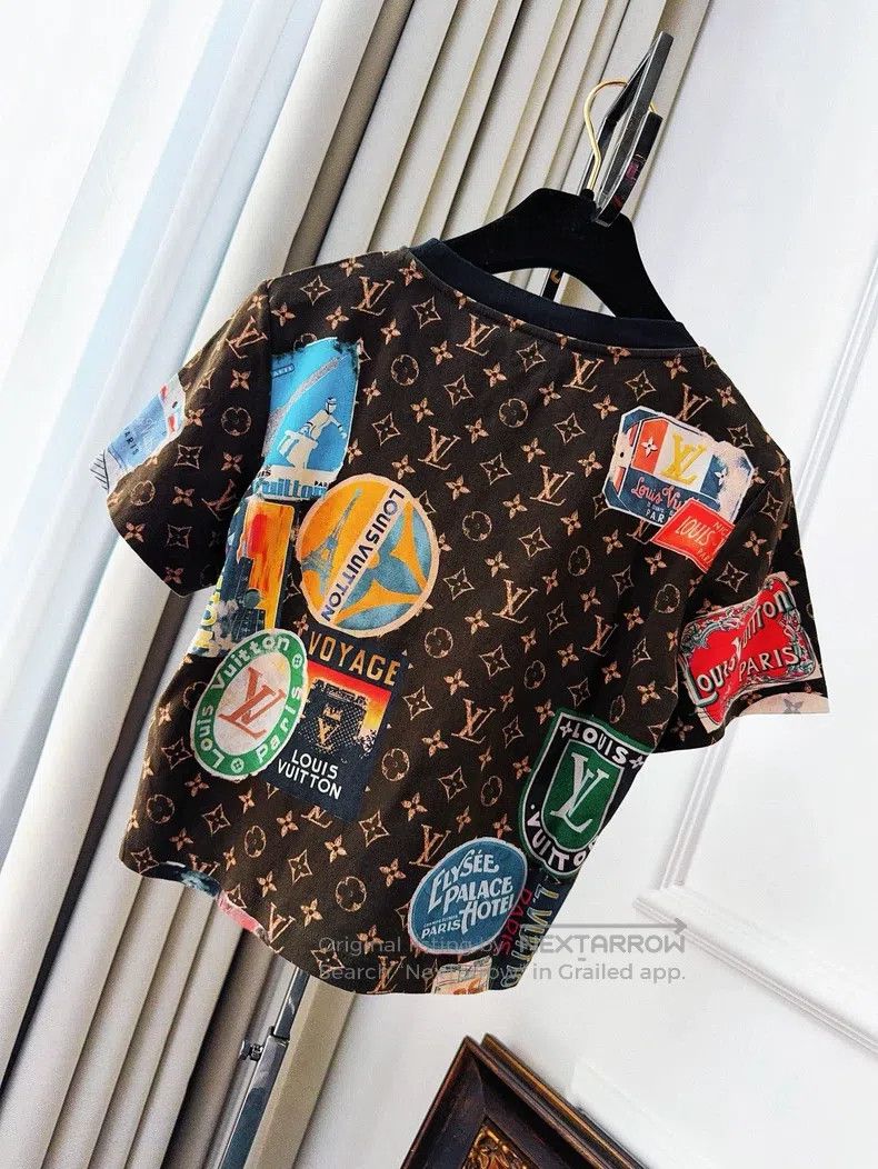 Louis Vuitton Louis Vuitton 24 brown logo full print cotton crewneck sho Size S / US 4 / IT 40 - 2 Thumbnail