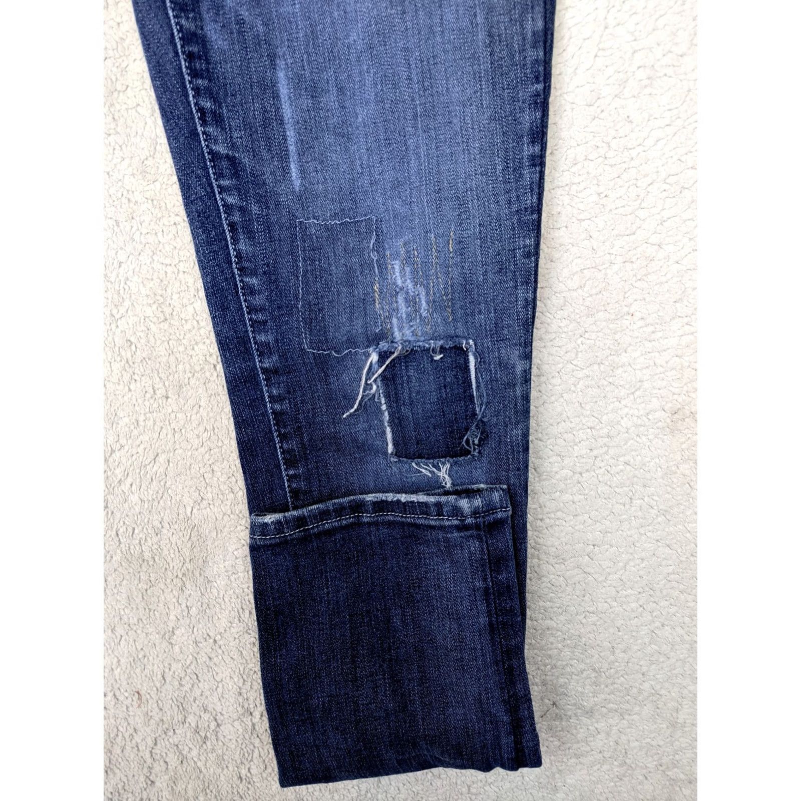 Vintage Pilcro and the letterpress Womens Jeans 28 Slim Skinny Low Rise Distressed Patch Blue Denim - Mens? Women? Size 24" / US 00 / IT 34 - 2 Thumbnail