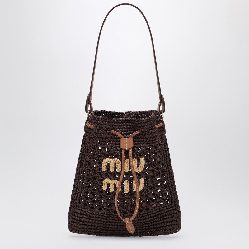 Miu Miu Mini Cocoa-Coloured Woven Fabric Bucket Bag, Women's