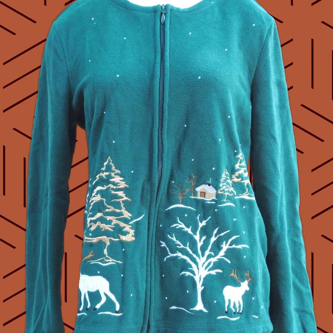 Vintage Holiday Editions Zip Up Fleece Ugly Christmas Sweater Size S Womens Green 18" armpit to armpit 15" shoulder to shoulder 23" shoulder to hem Size S / US 4 / IT 40 - 1 Thumbnail