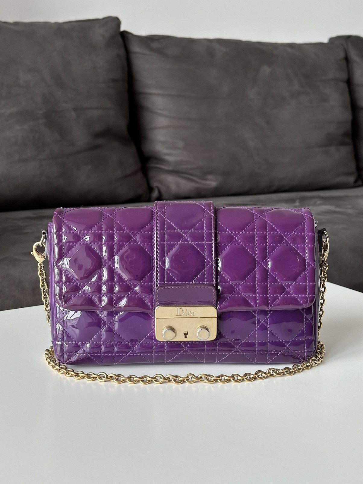 Christian Dior Monsieur × Dior × Vintage Dior Cannage Miss Dior Purple Quilted Patent Promenade Pouch Size ONE SIZE - 1 Thumbnail