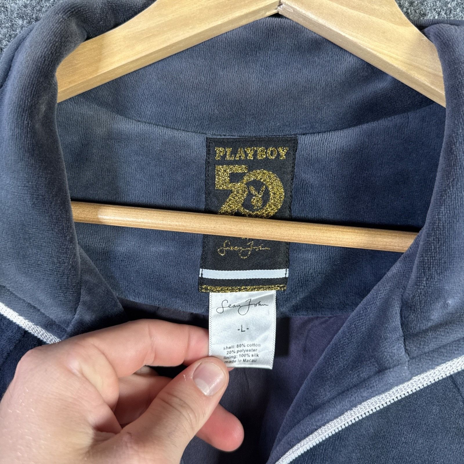 Playboy Vintage Playboy Jacket Adult Large Navy 90s Velvet Zip Up Size US L / EU 52-54 / 3 - 2 Thumbnail