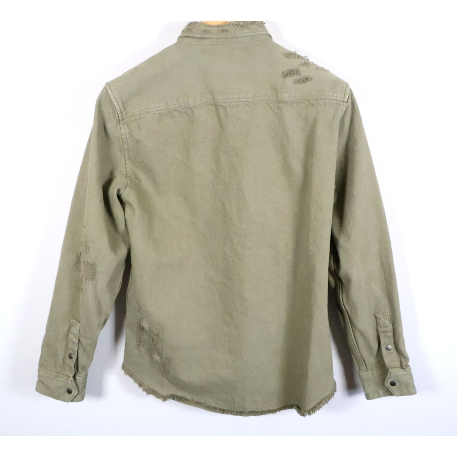 Zara Zara Distressed Denim Shirt Men Large Green Heavyweight Snap Button Western Button-Up Size US L / EU 52-54 / 3 - 2 Thumbnail