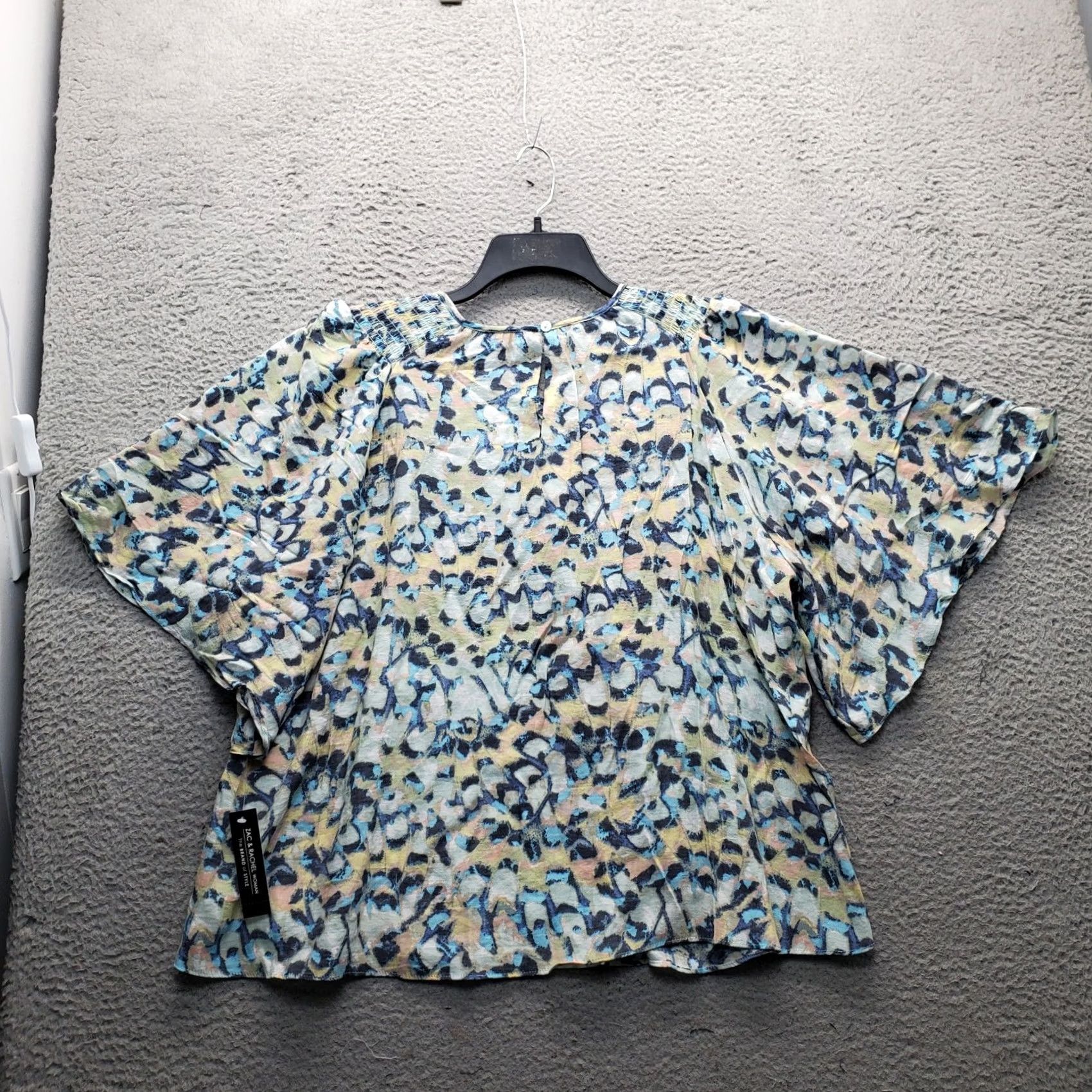 Vintage Zac & Rachel Blouse Womens 1X Multi 3/4 Angel Sleeve Ruched Crew Neck Size XL / US 12-14 / IT 48-50 - 2 Thumbnail