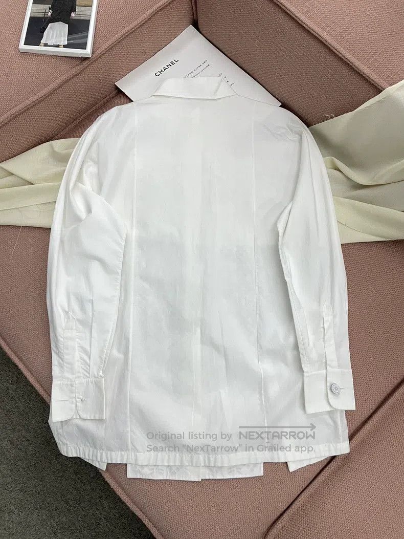 Chanel Chanel White stitching hollow lapel shirt long sleeves Size XXS / US 00 / IT 34 - 4 Thumbnail
