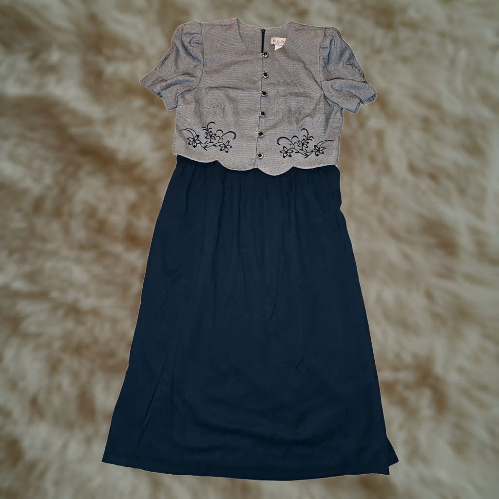 Vintage VINTAGE Miss Dorby Dress Women's 10P Green Gingham Embroidered Shoulder Pads Maxi Secretary/Geek 10P Girls? Size L / US 10 / IT 46 - 1 Thumbnail