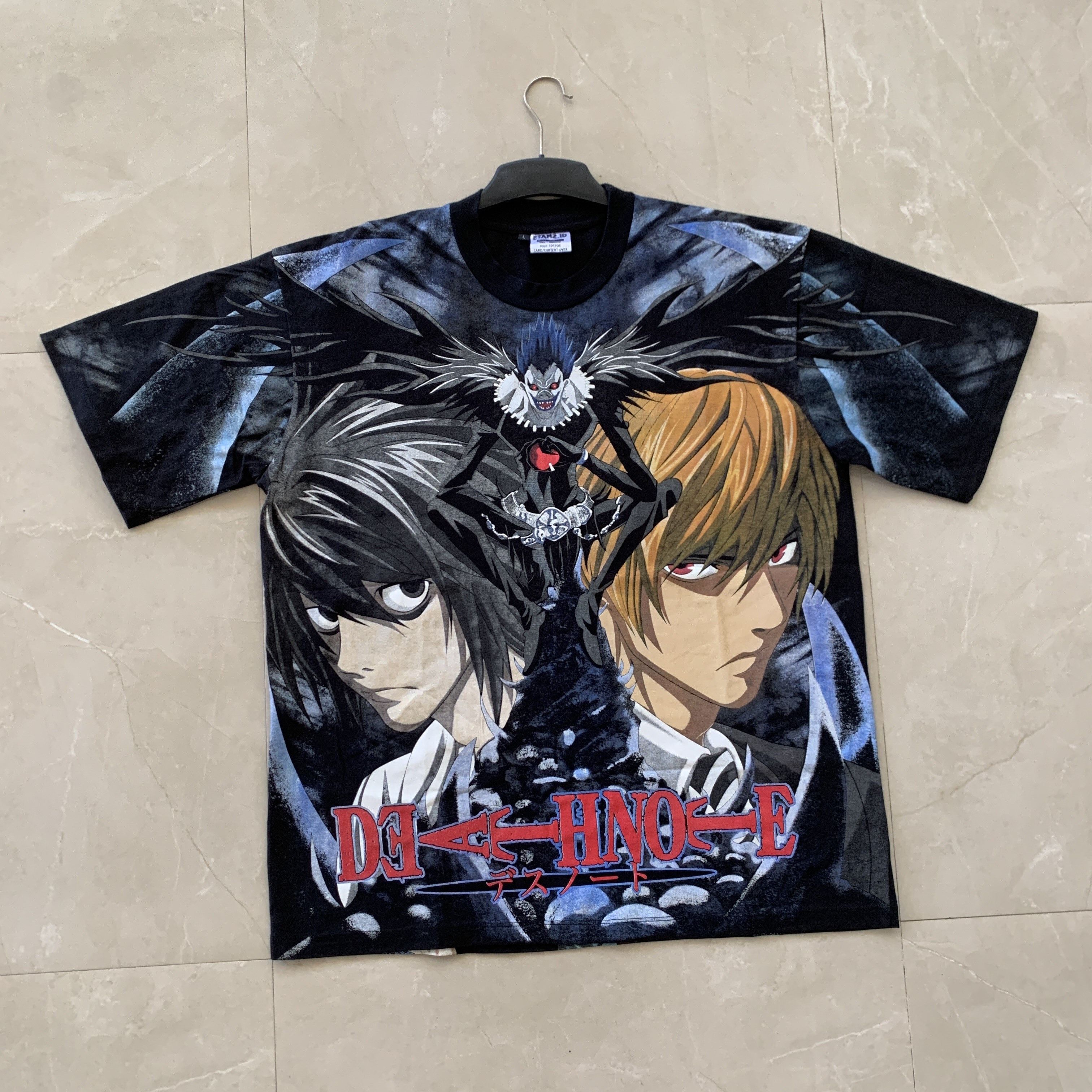 image of Anima x Vintage Deathnote Alloverprint Bootleg in Black, Men's (Size Large)