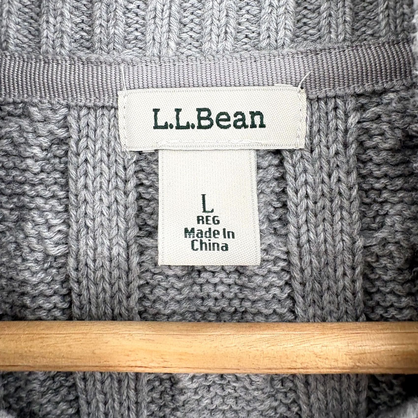 Vintage L.L.Bean Cardigan Sweater Womens Large Gray 100% Cotton Cable-Knit Full Zip Mock Neck Winter Size L / US 10 / IT 46 - 4 Thumbnail