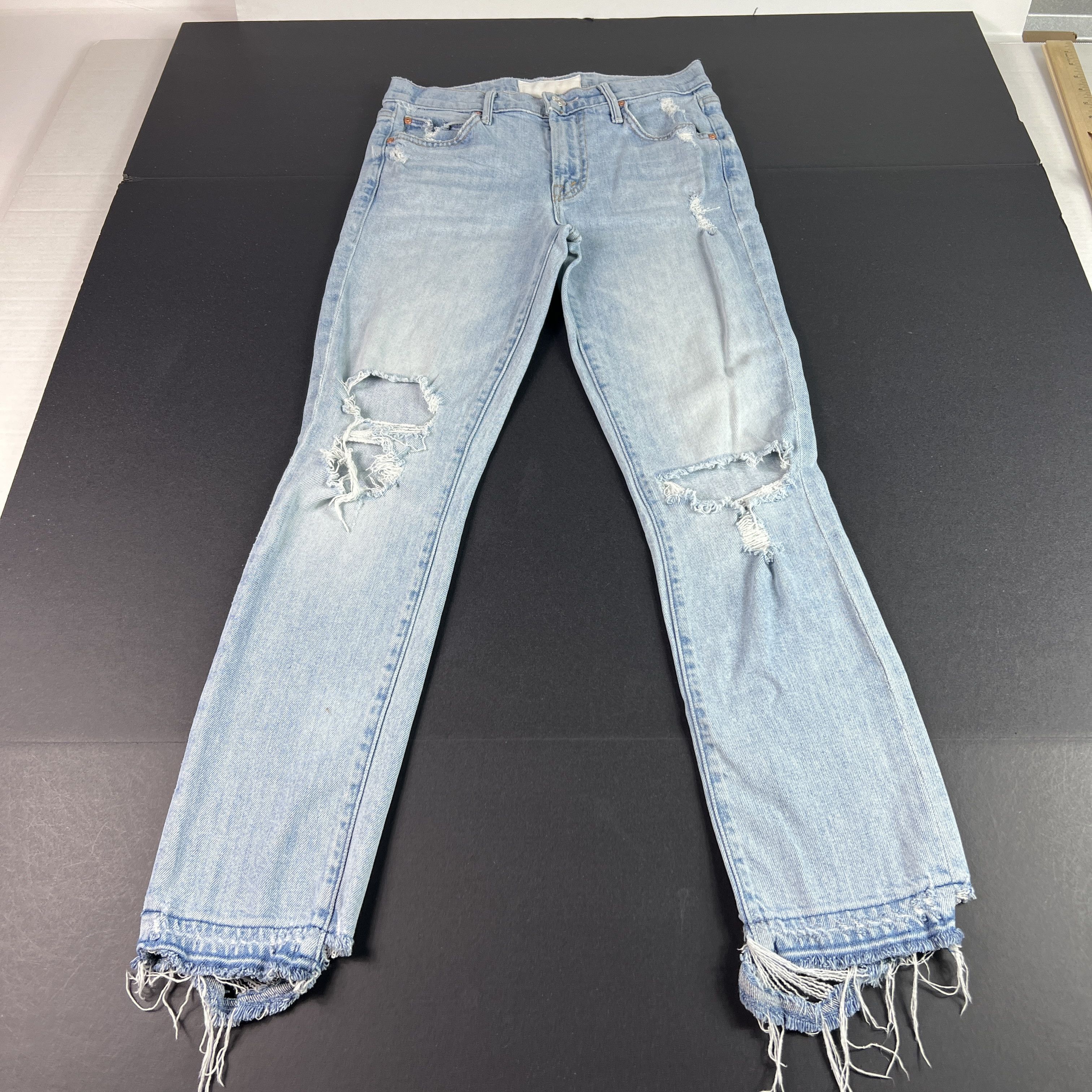 MOTHER Mother Jeans Rascal Ankle Undone Hem Blue Distressed Denim Size 25" / US 0 / IT 36 - 1 Thumbnail