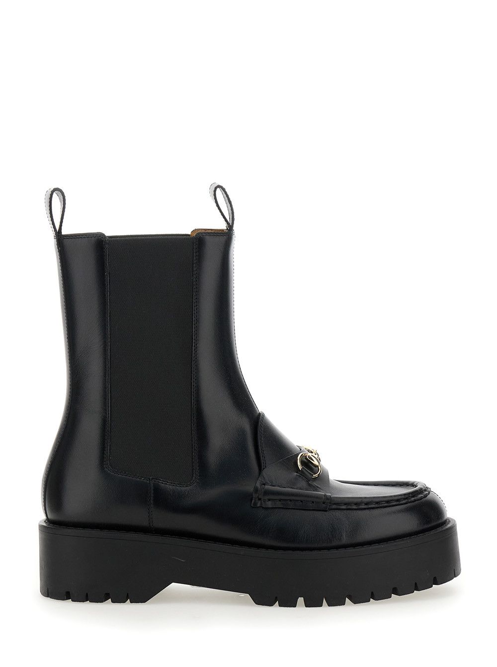 Gucci Black Ankle Boots with Horsebit and Lug Sole in Leather Woman Size US 8 / IT 38 - 1 Thumbnail