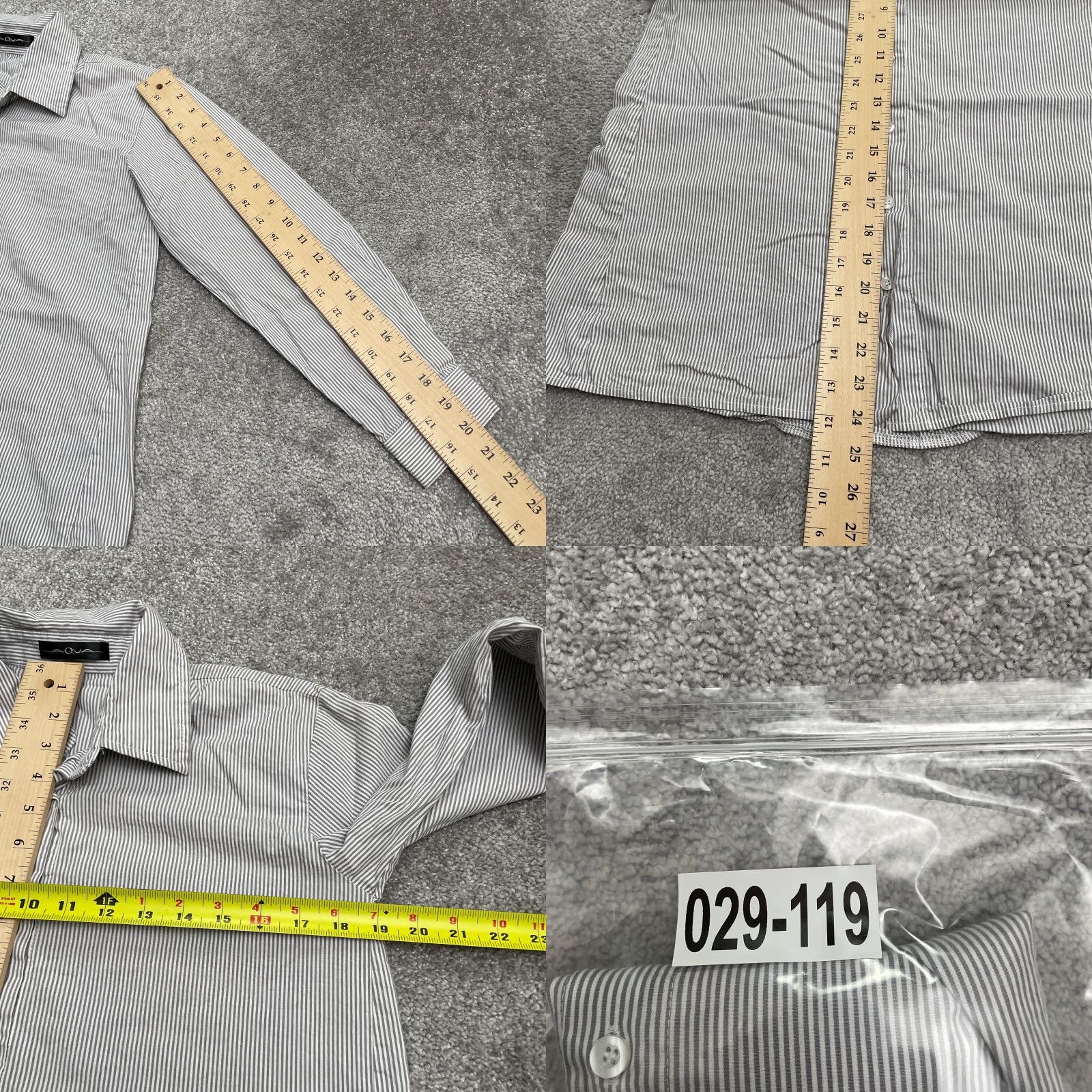 AQUA Aqua Button-Up Shirt Womens 6 Gray White Striped Long Sleeve Casual Knit 100% Cotton Regular Size M / US 6-8 / IT 42-44 - 8 Thumbnail