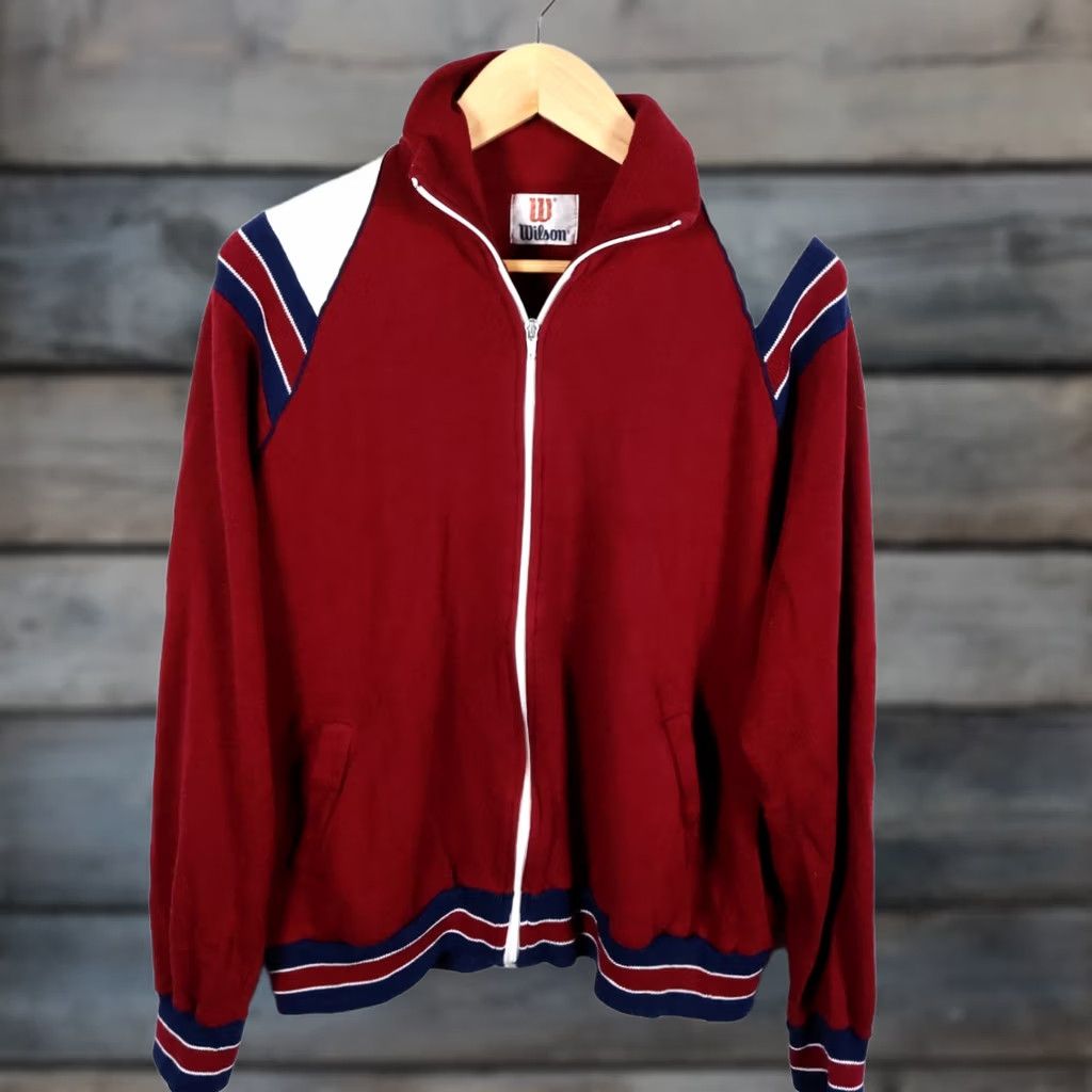Wilson VINTAGE Wilson Full Zip Sweatshirt Mens XL Red White Lightweight Acrylic 80s Retro Jacket Size US XL / EU 56 / 4 - 1 Thumbnail