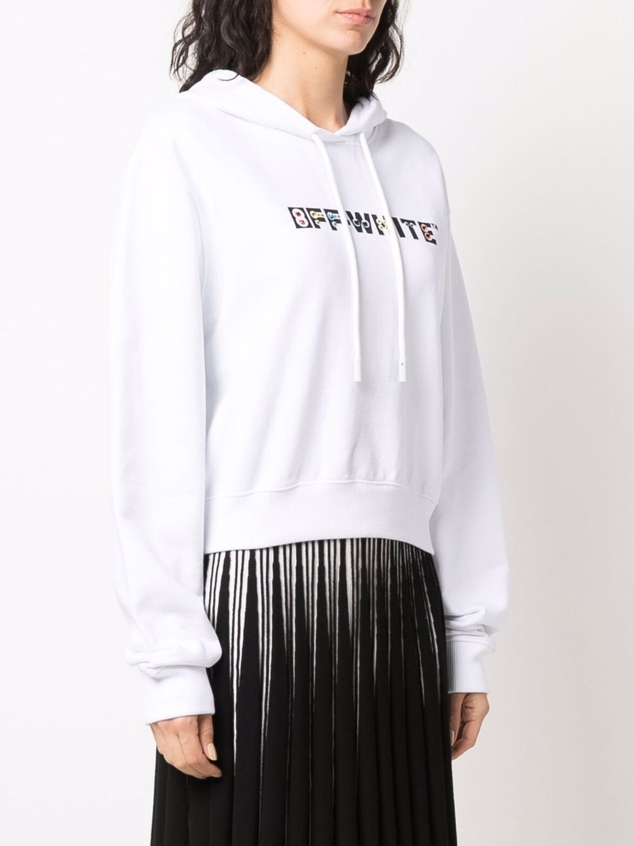 Off-White o1gr1nt1124 Geometric Logo Cropped Hoodie in White Size XS / US 0-2 / IT 36-38 - 3 Thumbnail