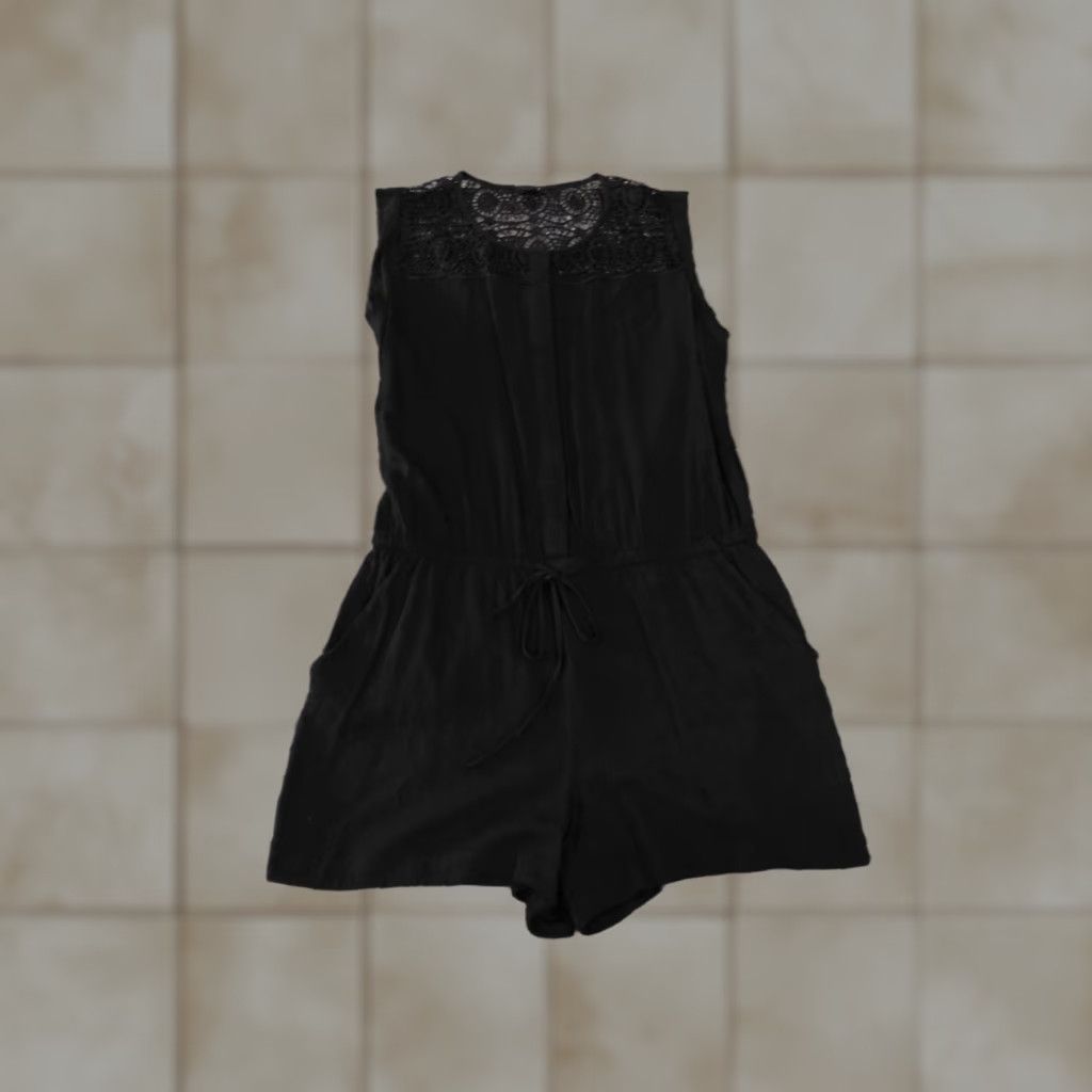 Loft Ann Taylor LOFT Romper Womens S Black Lace Sleeveless Round Neck Casual Knit Modal One-Piece Stretch Classic Regular Size 28" / US 6 / IT 42 - 1 Thumbnail