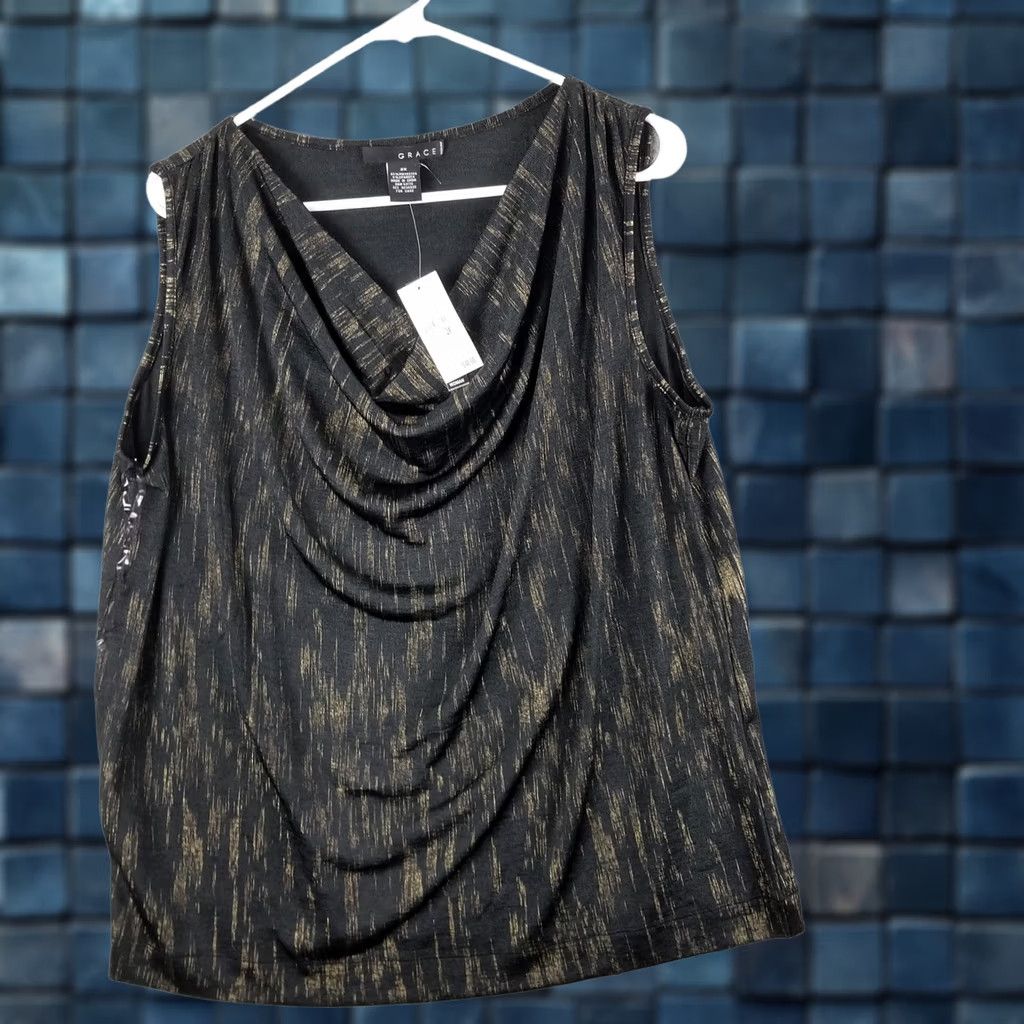Vintage Grace Black Top Tunic Blouse Sleeveless Plus 2X Lace Embroidered Boho Casual Womens Size XXL / US 16-18 / IT 52-54 - 1 Thumbnail