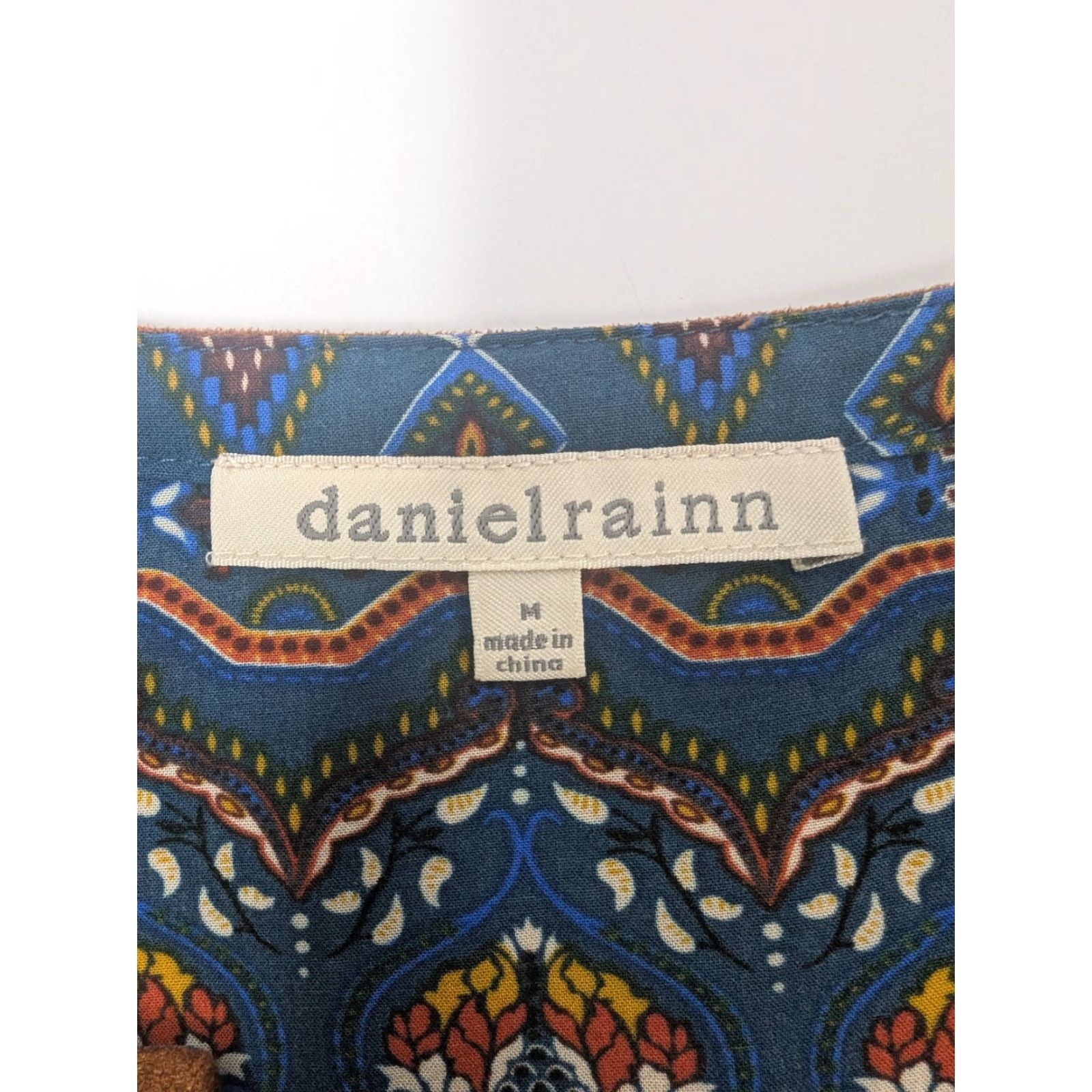 YOKE Daniel Rainn Geometric Sleeveless Blouse Top Coquette Lace Yoke Blue M Medium Style Basic Shirt Women Size M / US 6-8 / IT 42-44 - 6 Thumbnail
